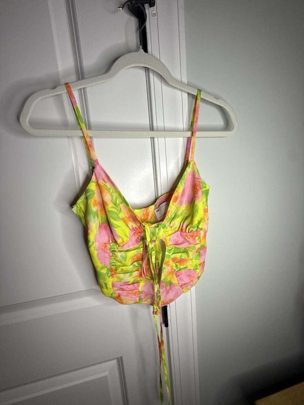 ASOS DESIGN Floral Pink and Yellow Ruched Bustier Crop Top
